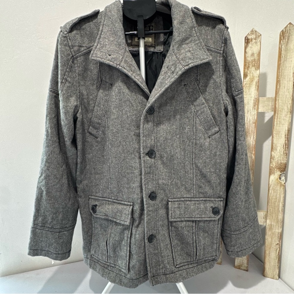 BKE Women's Gray Herringbone Wool Blend Military Utility Jacket Slim Fit Size L